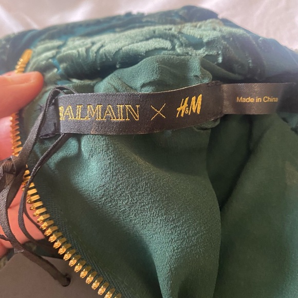 NEW WITH TAGS BALMAIN x H&M Green Velvet Minidress - Limited Edition - Size 4 - Picture 10 of 16